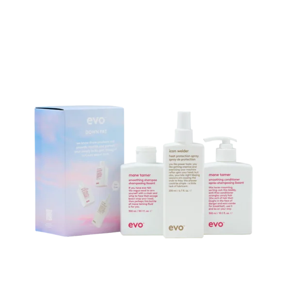 Evo down pat: mane tamer šampūnas + kondicionierius + icon welder apsauga nuo karščio