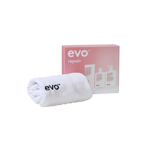 Evo underwraps repair: ritual salvation šampūnas + kondicionierius + mane attention kaukė + plaukų rankšluostis